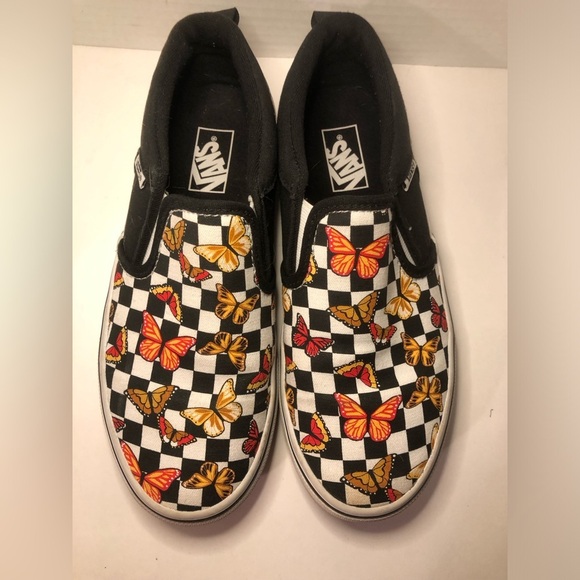 Vans Kids Slip-On Butterfly Checkered Shoes - Black and Multicolor - Picture 6 of 16